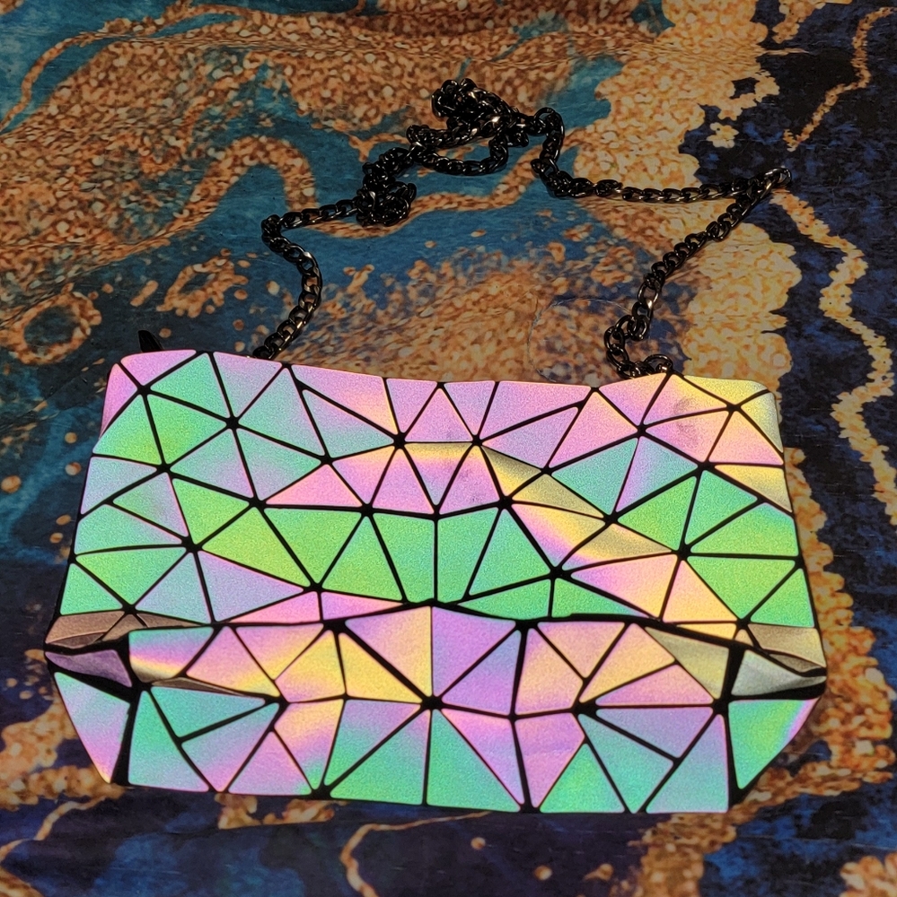 Rainbow Reflective Handbag / Purse with Chain Strap